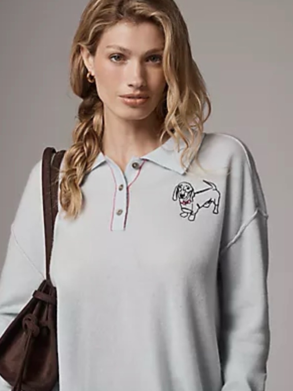 Anthropologie Pilcro Jensen 100% Cashmere Dachshund Polo Sweater
